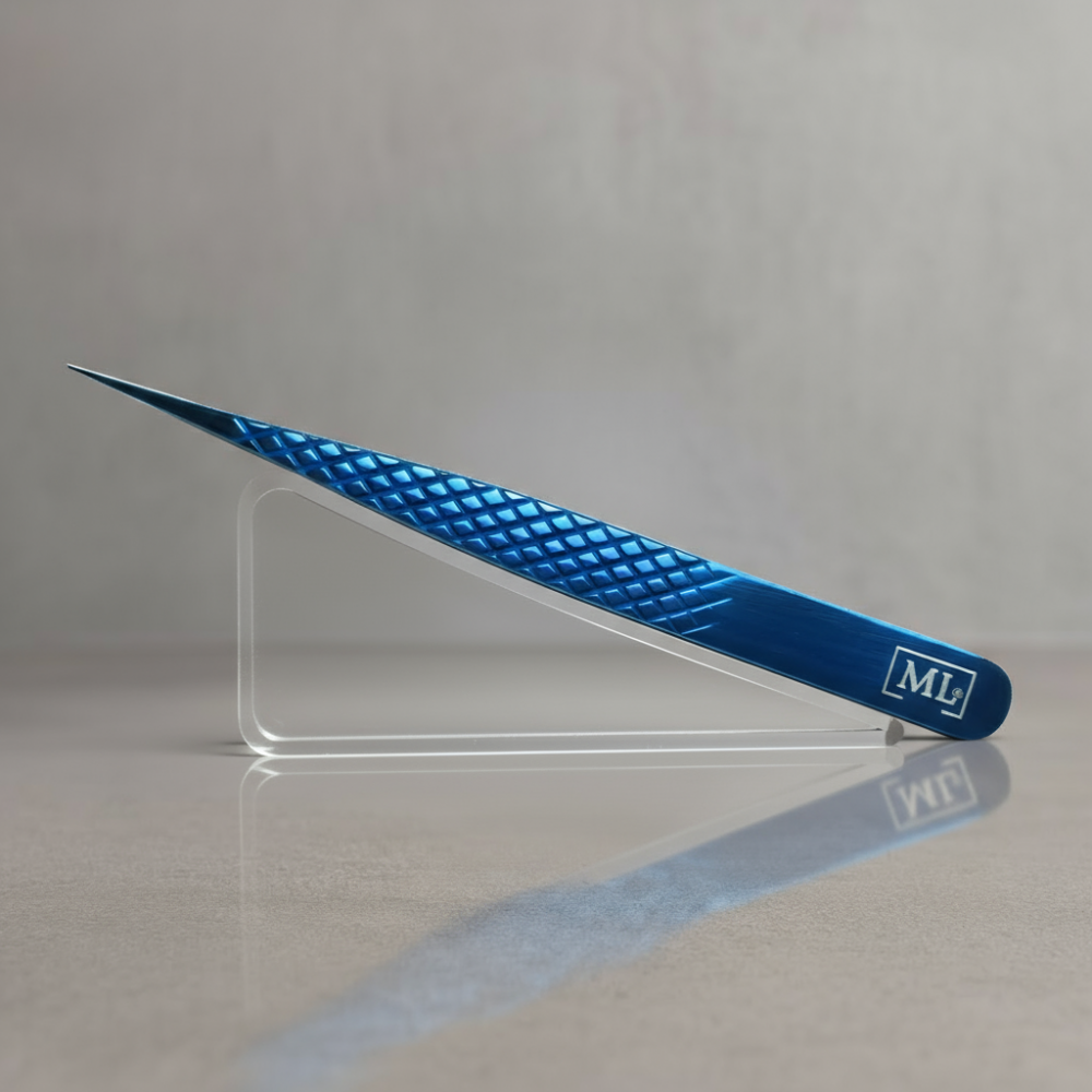 Pinza Recta Azul Espejo punta, alta calidad, MilyanLashes
