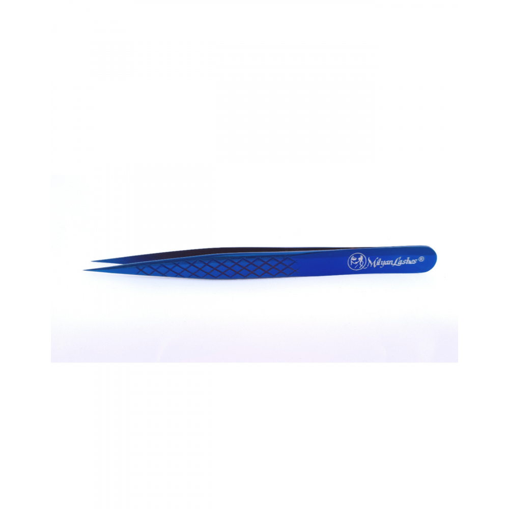 Pinza Recta Azul Espejo punta, alta calidad, MilyanLashes